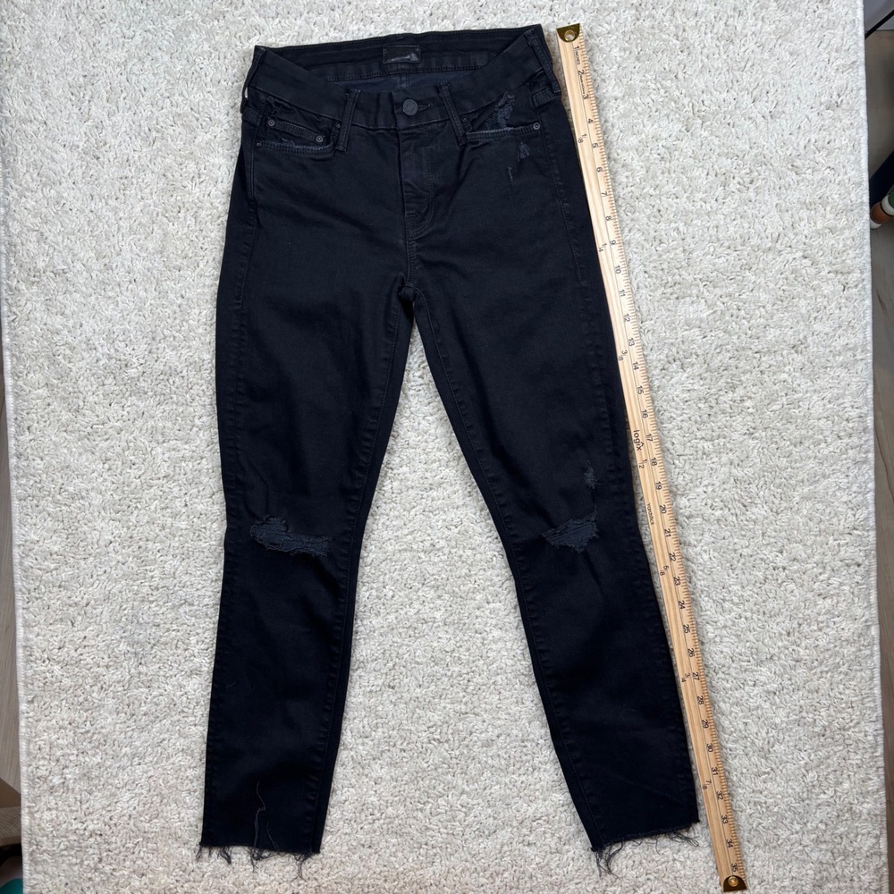 MOTHER Looker Ankle Fray Jeans Guilty as Sin‎ Black Distressed Crop Women's 25